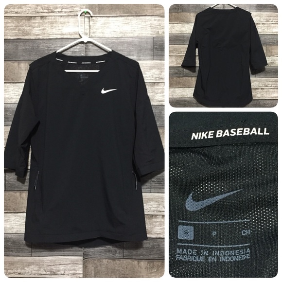 Nike Short Sleeve 1/4 Zip Windbreaker Baseball Warm Up Shirt Vented Men S Black - Picture 1 of 9